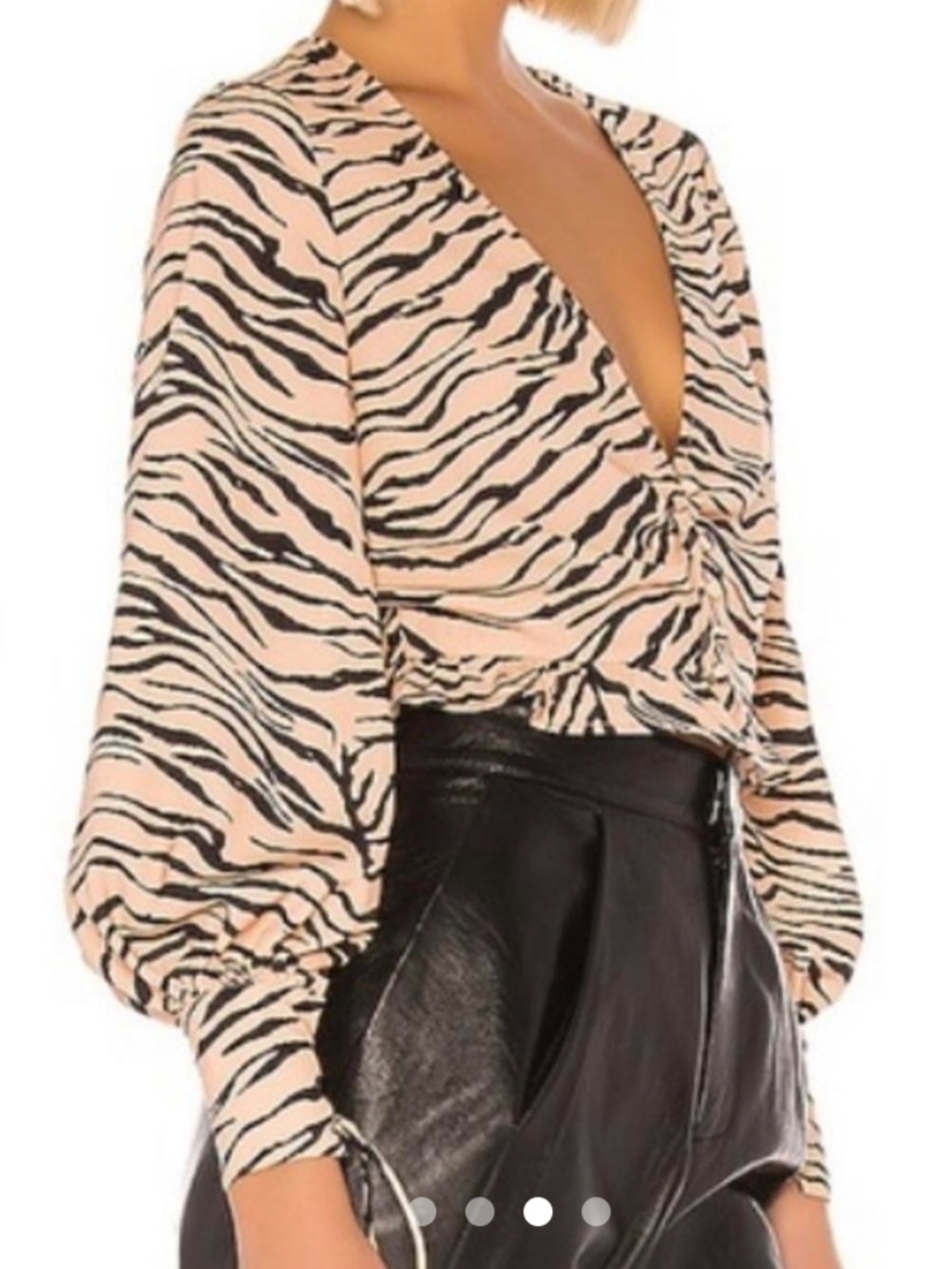 Haver London Women's Beige and Black Zebra Print Surplice Blouse